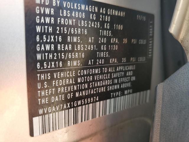 2016 VOLKSWAGEN TIGUAN S WVGAV7AX1GW559974