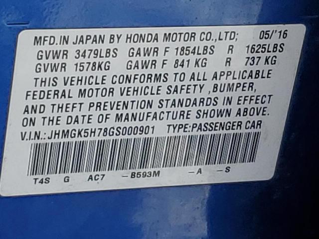 2016 HONDA FIT EX JHMGK5H78GS000901
