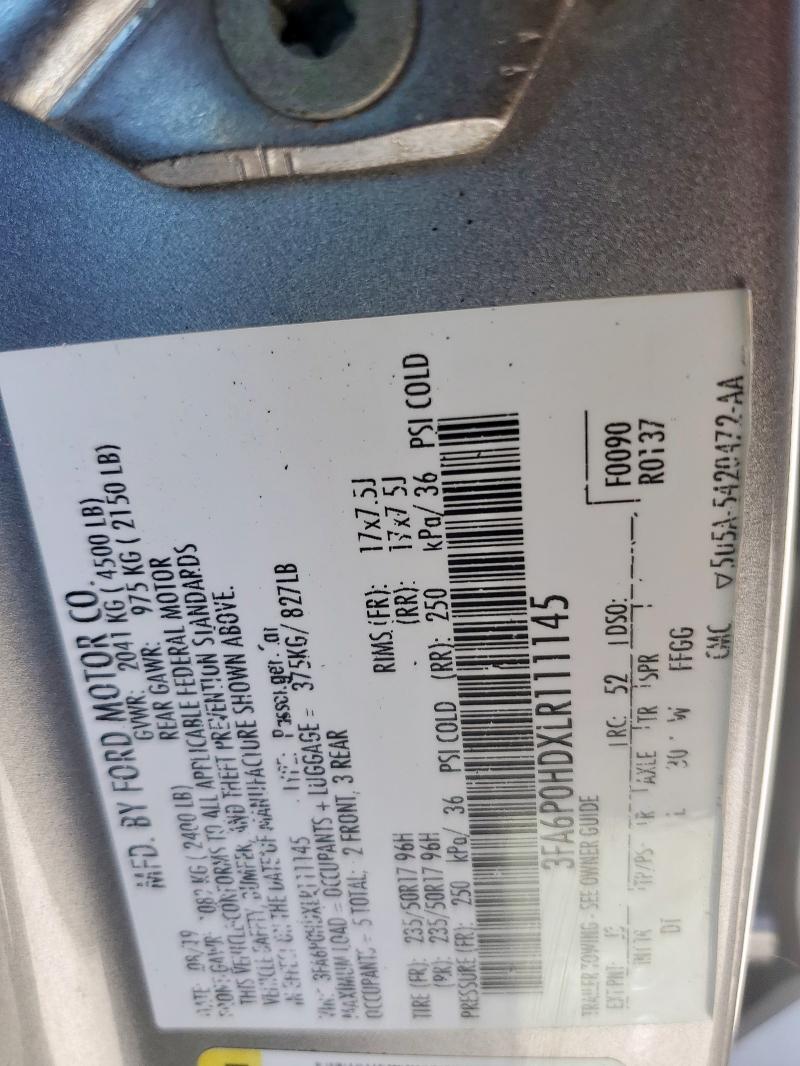 2020 FORD FUSION SE - 3FA6P0HDXLR111145