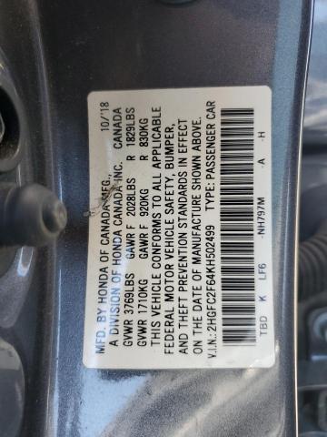 2019 HONDA CIVIC LX 2HGFC2F64KH502499