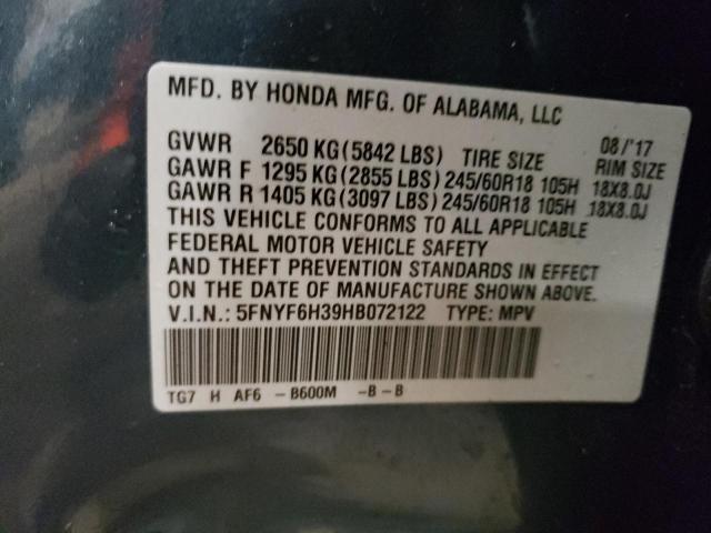 2017 HONDA PILOT EX 5FNYF6H39HB072122