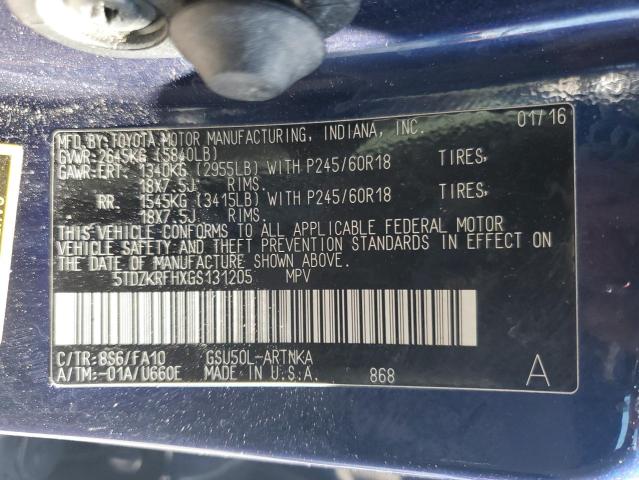 2016 TOYOTA HIGHLANDER - 5TDZKRFHXGS131205