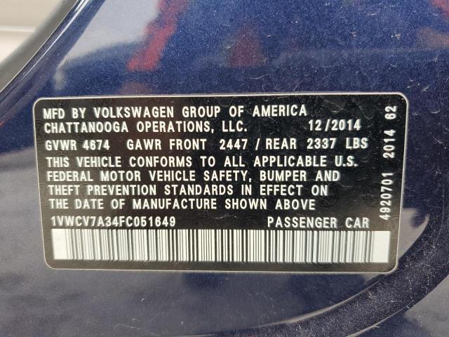 2015 VOLKSWAGEN PASSAT SEL 1VWCV7A34FC051649