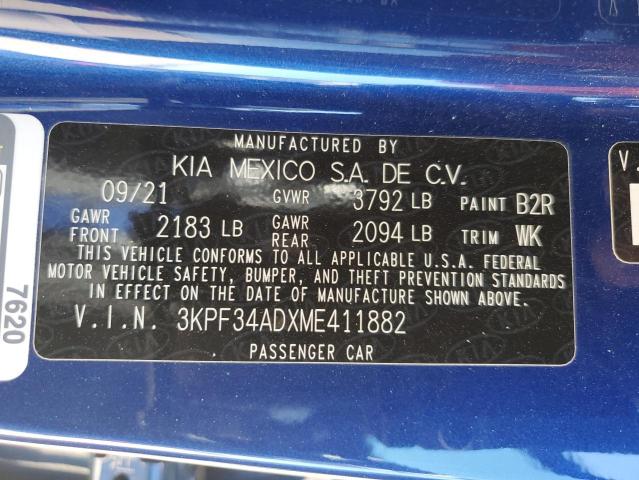 2021 KIA FORTE GT L 3KPF34ADXME411882