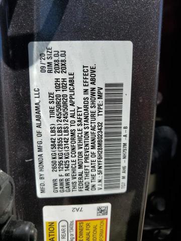 2021 HONDA PILOT SE 5FNYF6H28MB023432