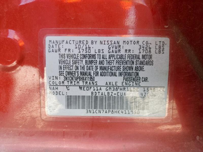 2017 NISSAN VERSA S - 3N1CN7AP8HK411950