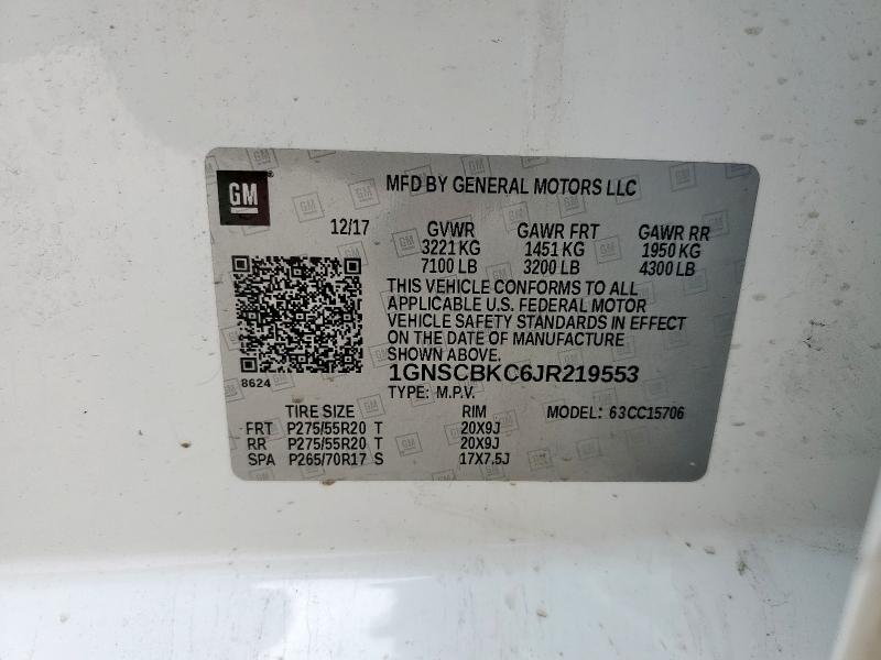 2018 CHEVROLET TAHOE 1GNSCBKC6JR219553