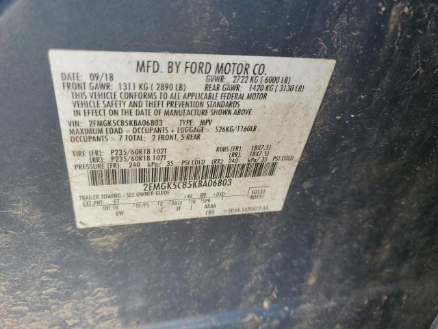 2019 FORD FLEX SEL 2FMGK5C85KBA06803