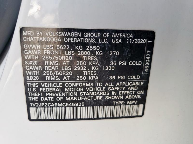 2021 VOLKSWAGEN ATLAS SE - 1V2JP2CA9MC545925