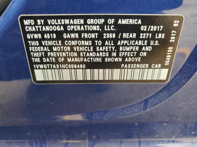 2017 VOLKSWAGEN PASSAT SE - 1VWGT7A31HC056480