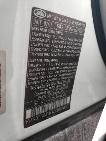 2016 LAND ROVER RANGE ROVE - SALWS2VFXGA546346