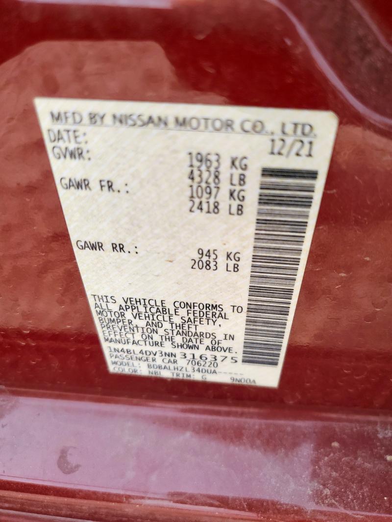 2022 NISSAN ALTIMA SV - 1N4BL4DV3NN316375