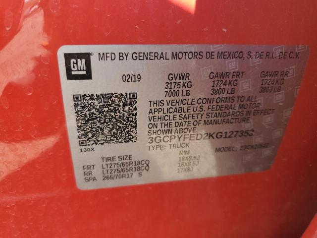 2019 CHEVROLET SILVERADO - 3GCPYFED2KG127353