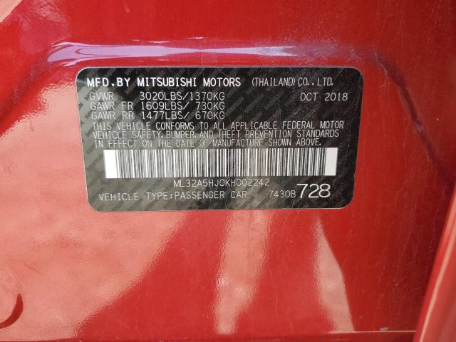 2019 MITSUBISHI MIRAGE LE ML32A5HJ0KH002242