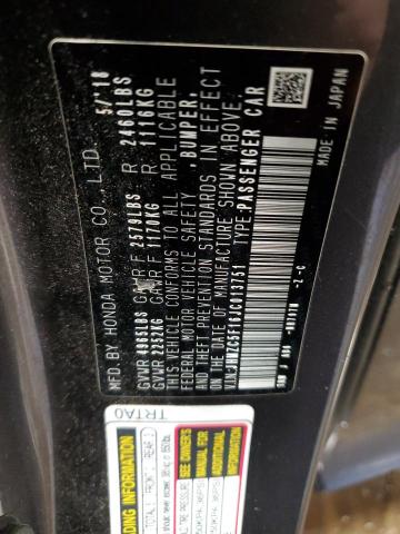 2018 HONDA CLARITY JHMZC5F16JC013751
