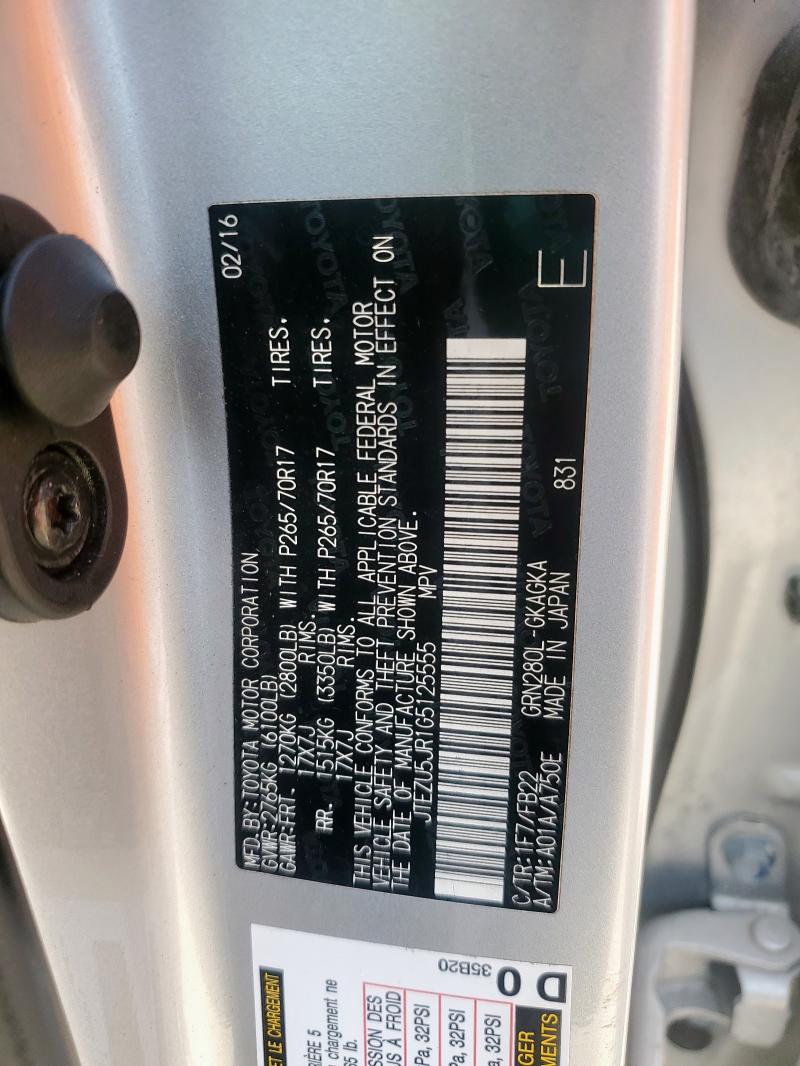 2016 TOYOTA 4RUNNER SR - JTEZU5JR1G5125555