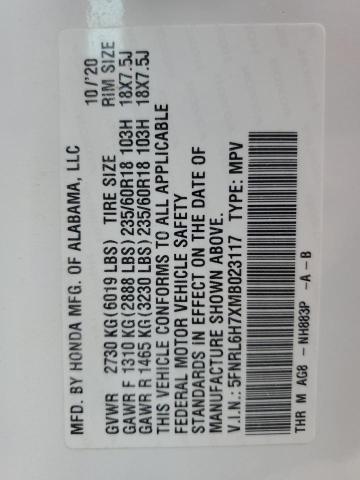 2021 HONDA ODYSSEY EX 5FNRL6H7XMB023117