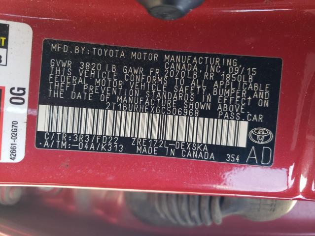 2016 TOYOTA COROLLA S 2T1BURHEXGC506968