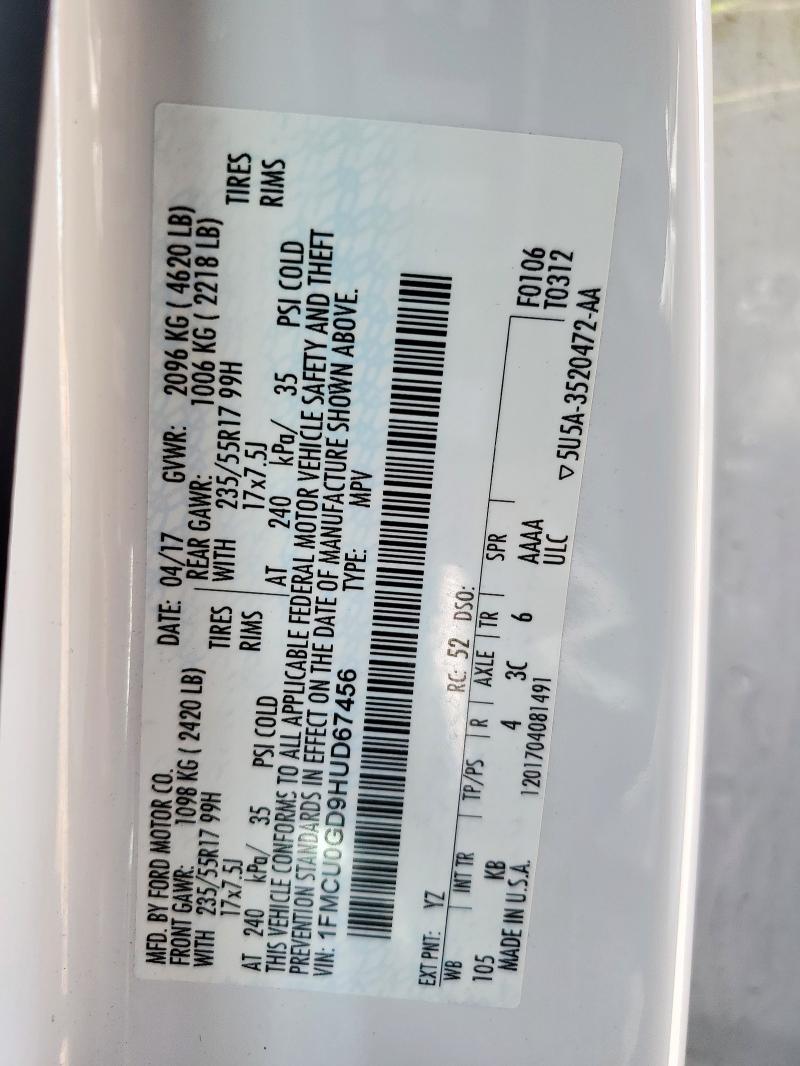 2017 FORD ESCAPE SE - 1FMCU0GD9HUD67456