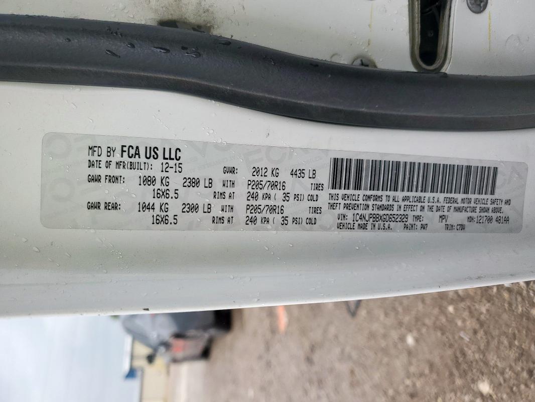 2016 JEEP PATRIOT SP 1C4NJPBBXGD652329