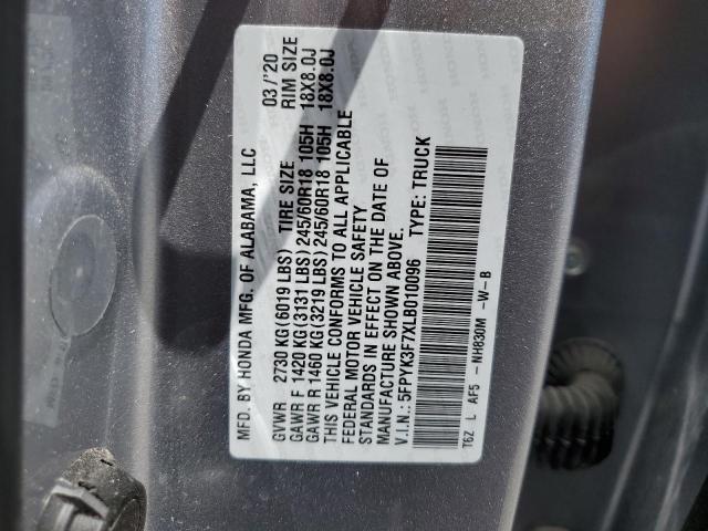 2020 HONDA RIDGELINE - 5FPYK3F7XLB010096