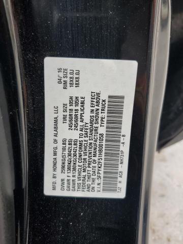2017 HONDA RIDGELINE 5FPYK2F51HB001058