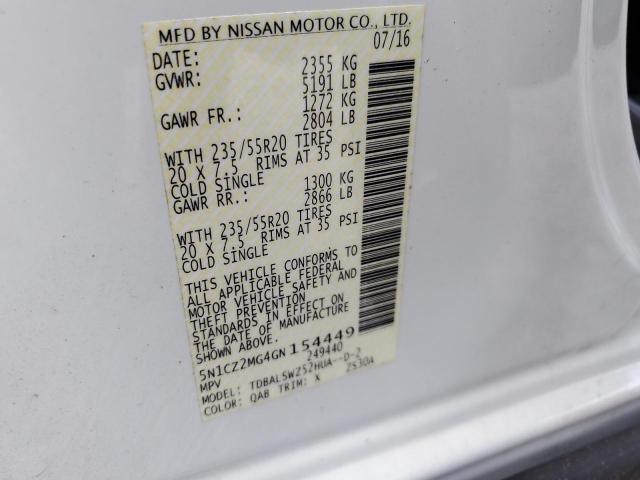 2016 NISSAN MURANO SL 5N1CZ2MG4GN154449