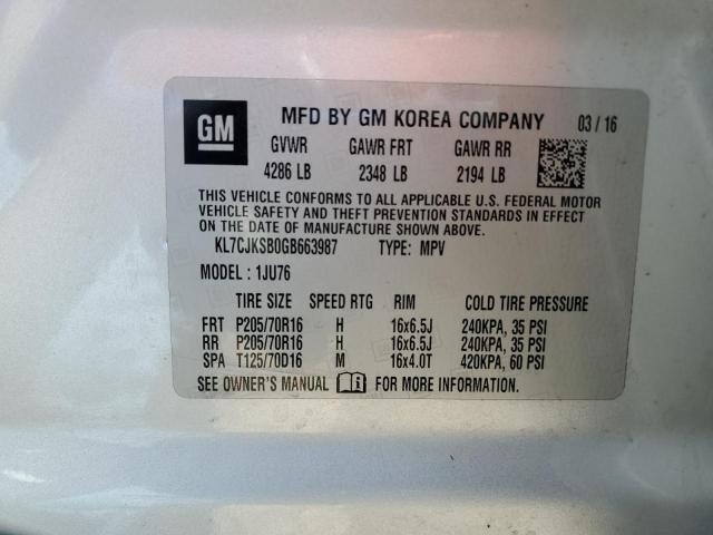 2016 CHEVROLET TRAX LS KL7CJKSB0GB663987
