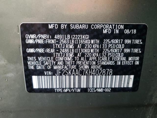 2019 SUBARU FORESTER JF2SKAAC7KH402878