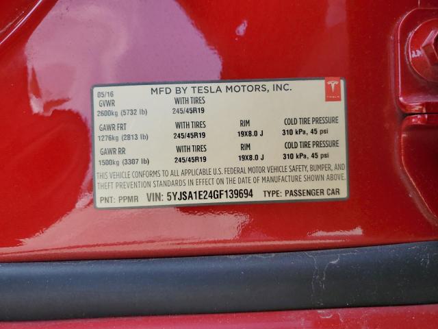 2016 TESLA MODEL S 5YJSA1E24GF139694