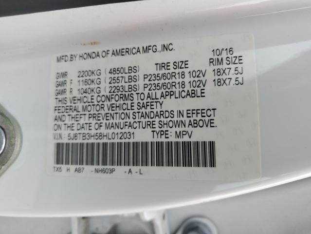 2017 ACURA RDX TECHNO 5J8TB3H58HL012031