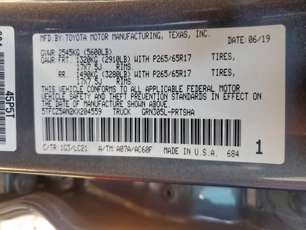 5tfcz5an2kx204559 - 2019 Toyota Tacoma Double Cab - #58266325