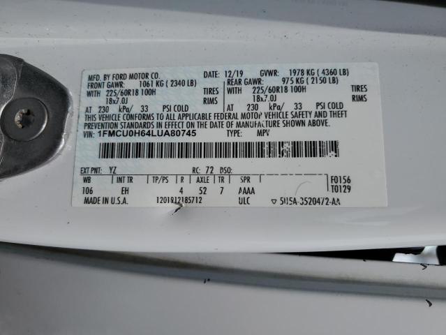 2020 FORD ESCAPE SEL - 1FMCU0H64LUA80745