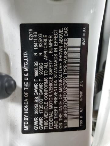 2019 HONDA CIVIC SPOR SHHFK7G43KU217289