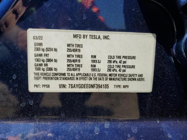 2022 TESLA MODEL Y - 7SAYGDEE0NF394105