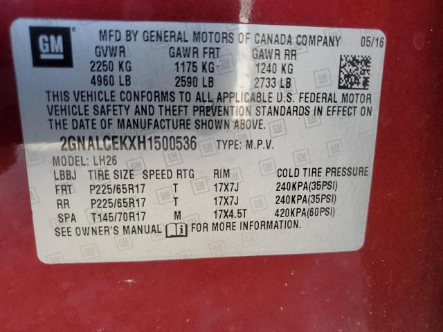 2017 CHEVROLET EQUINOX LT - 2GNALCEKXH1500536