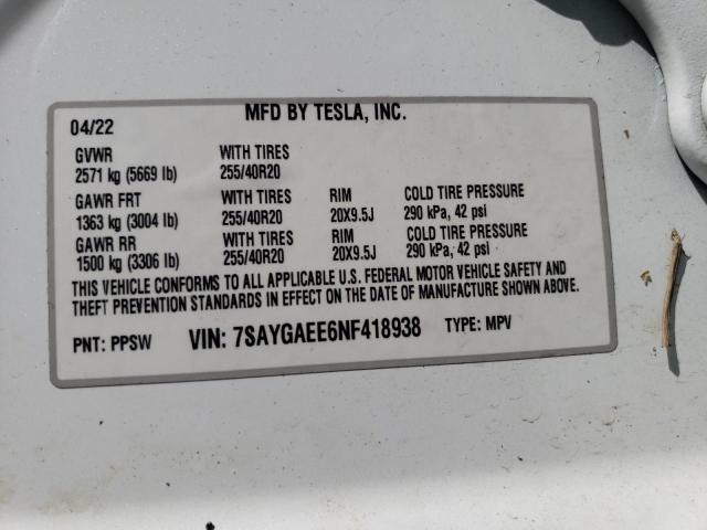 2022 TESLA MODEL Y - 7SAYGAEE6NF418938