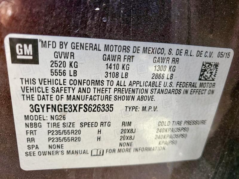 2015 CADILLAC SRX PREMIU 3GYFNGE3XFS626335