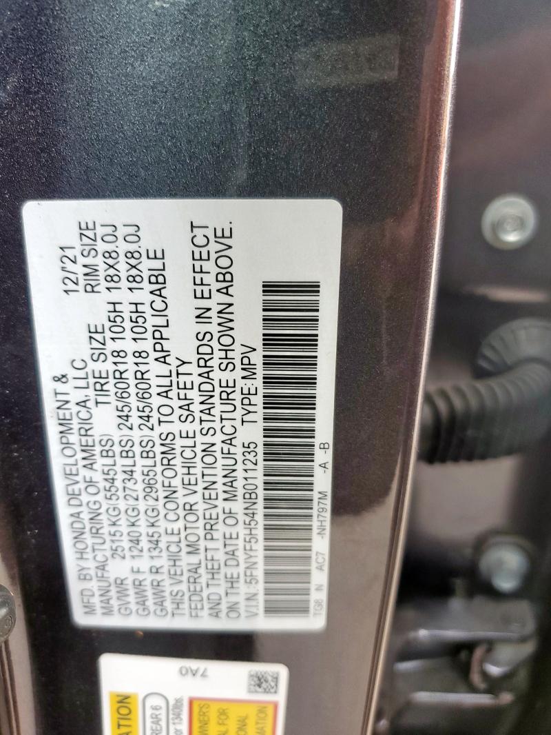2022 HONDA PILOT EXL - 5FNYF5H54NB011235