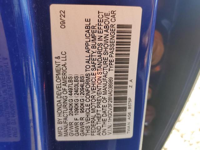 2022 HONDA ACCORD HYB 1HGCV3F28NA038989