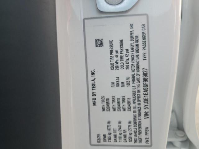 2025 TESLA MODEL 3 5YJ3E1EA5SF989827
