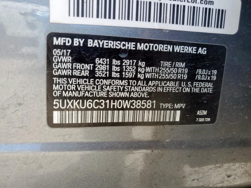 2017 BMW X6 XDRIVE5 5UXKU6C31H0W38581