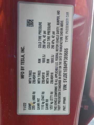 2023 TESLA MODEL 3 5YJ3E1EB4PF389686