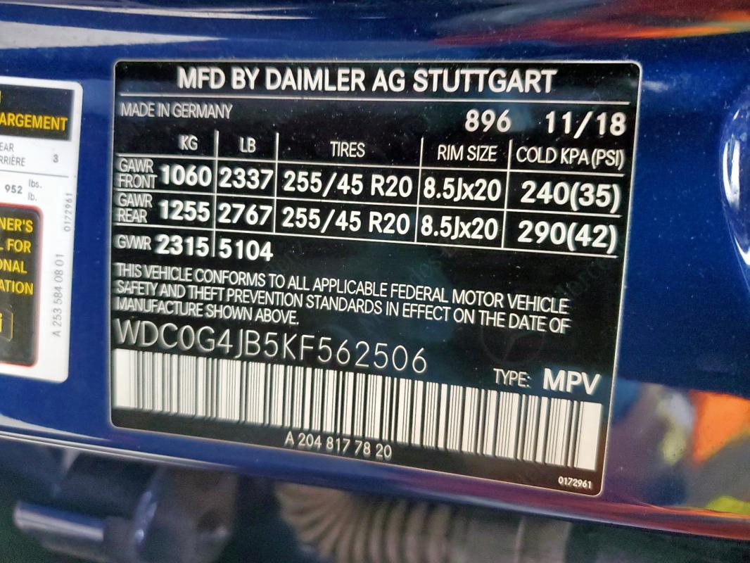 2019 MERCEDES-BENZ GLC 300 - WDC0G4JB5KF562506