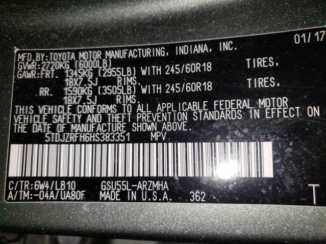 2017 TOYOTA HIGHLANDER - 5TDJZRFH6HS383351