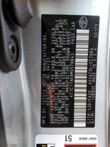 2021 TOYOTA CAMRY LE 4T1C11AK8MU578843