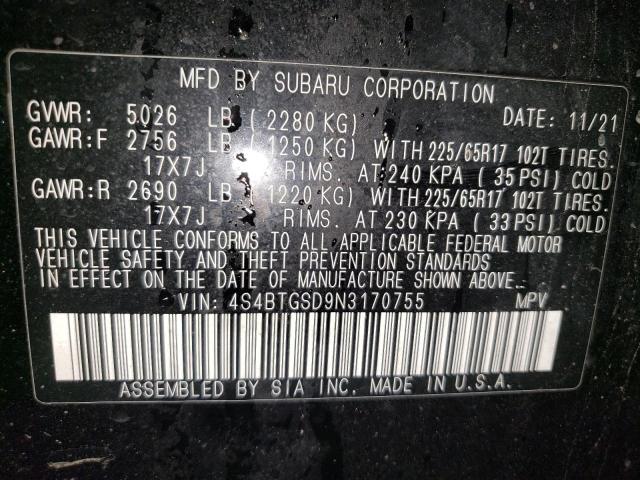 2022 SUBARU OUTBACK WI 4S4BTGSD9N3170755