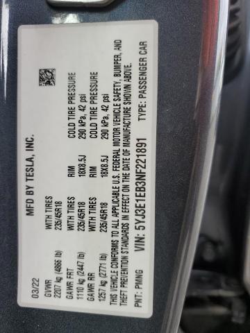 2022 TESLA MODEL 3 - 5YJ3E1EB3NF221891