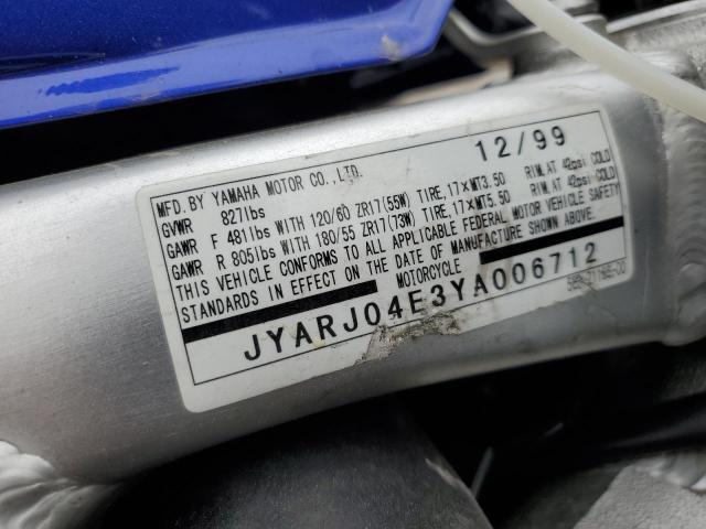 2000 YAMAHA YZFR6 L JYARJ04E3YA006712
