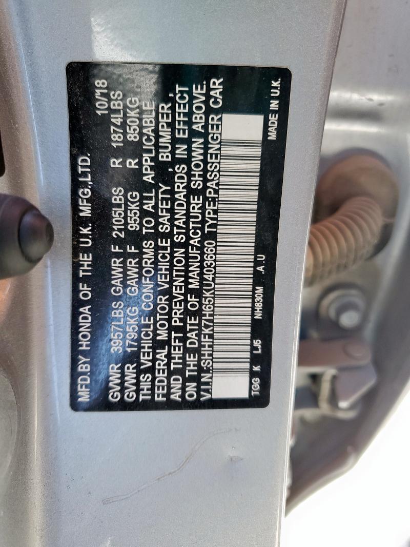2019 HONDA CIVIC EX SHHFK7H65KU403660